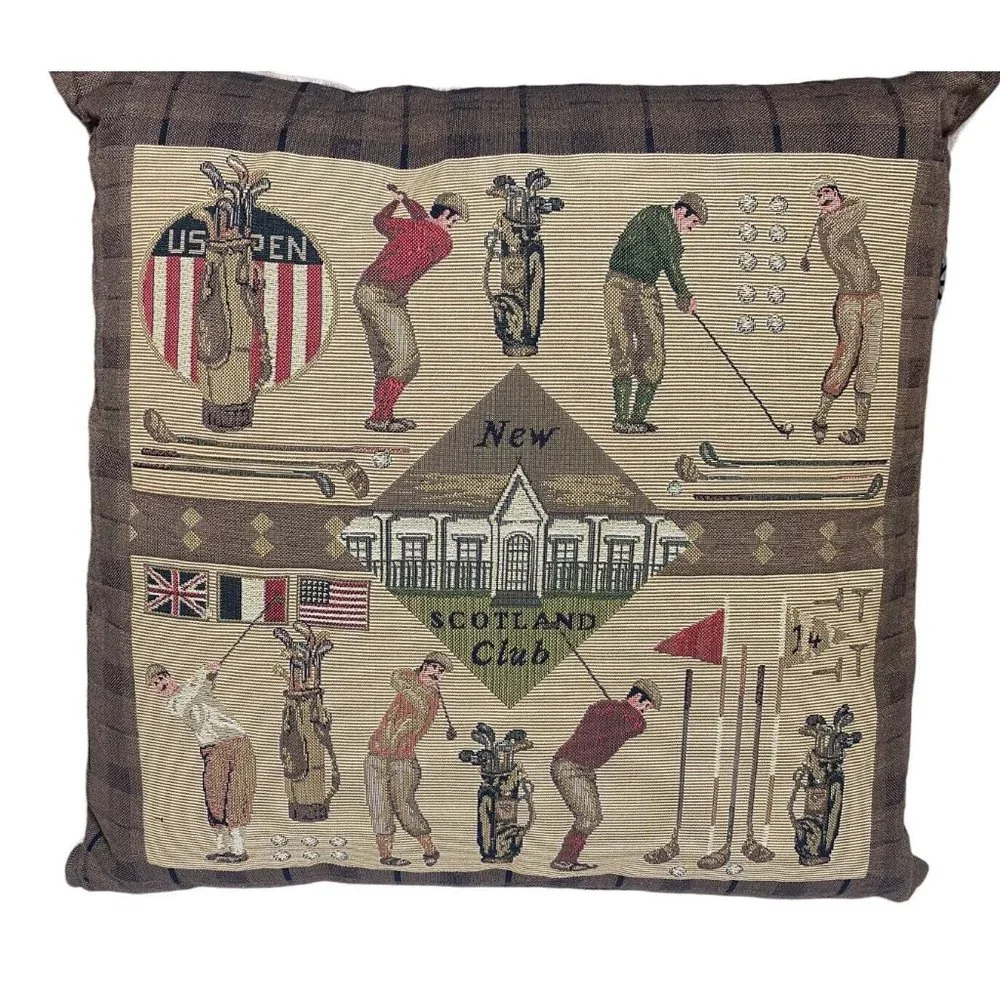 Vtg Golf Pillows decorative embroidered Eximious Of London New Scotland Club